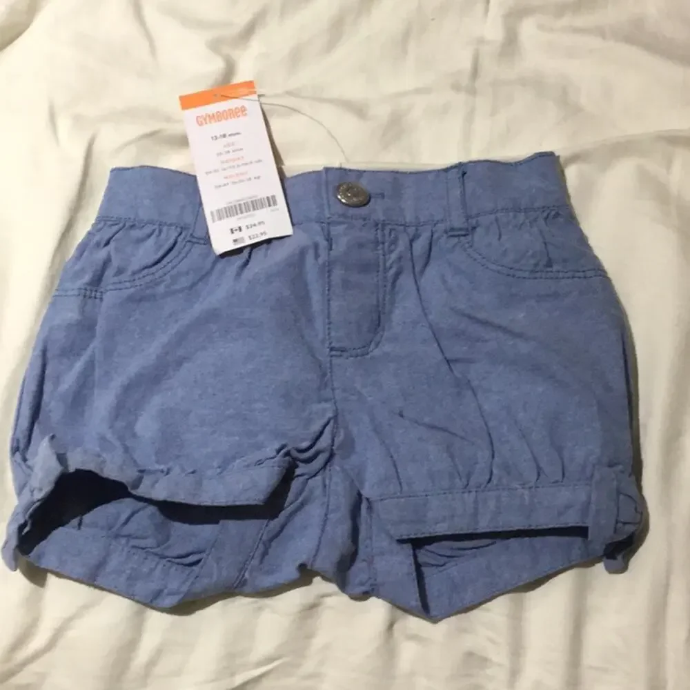 Denim chambray bubble shorts elastic waist NWT
